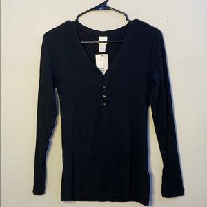 NWT H&M Black Henley Long Sleeve Top
